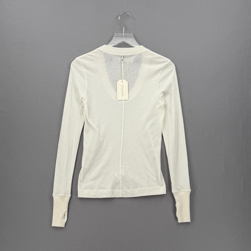 ENZA COSTA Cashmere Easy Cuffed U Neck Top Womens Small Cream Long Sleeve NEW - Picture 6 of 16